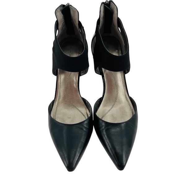 Tahari Corry Black Leather Ankle Strap Zip Back Pointed Toe Classic Heels 7.5 - Picture 1 of 12